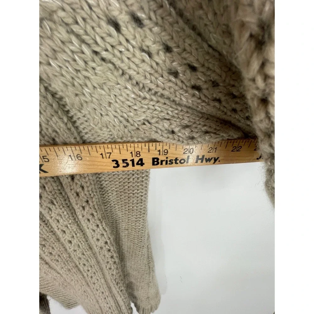 Chicos Womens Cardigan 2 M/L Sweater Beige Wool Blend Short Sleeve Mohair Wool